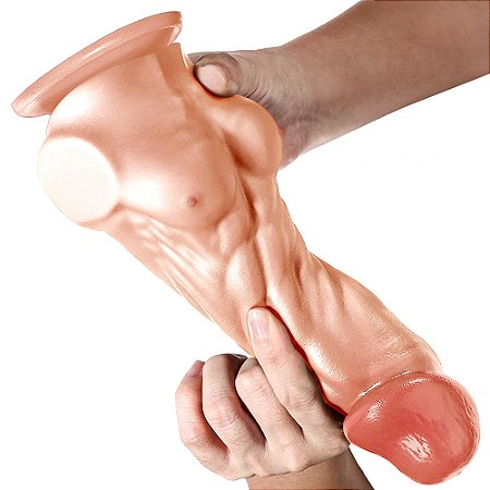 Hombre - Pênis com peitoral abdômen ventosa - 23x5cm - cor bege