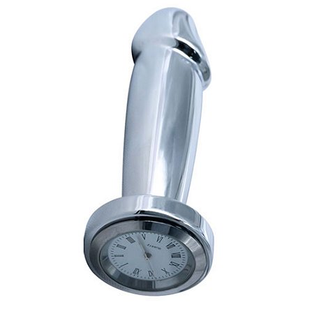 Plug anal em metal inox detalhe de glande com relógio na base