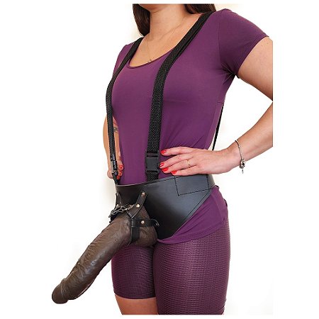 Realistic big strapon Kid Bengala - Cinta peniana com suspensório ajustável realístico flexível com escroto - 32x6cm - cor bege