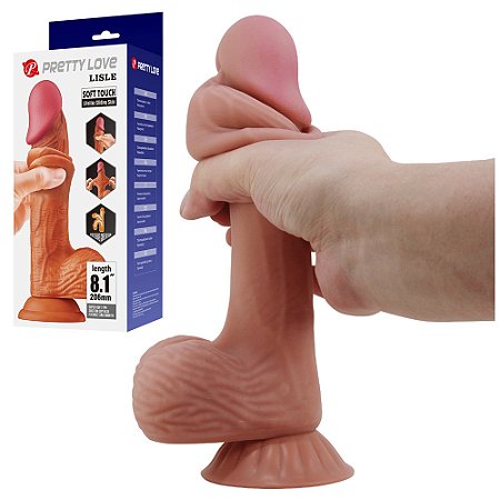 PRETTY LOVE LISLE SLIDING SKIN SERIES 8'1 - PÊNIS REALÍSTICO DUPLA CAMADA BELISCÁVEL - 21X4,6cm - COR MARROM