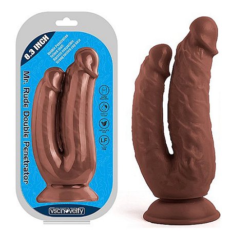 VSCN VELTY - Pênis Duplo com ventosa - 21 x 4,6 cm - cor marrom