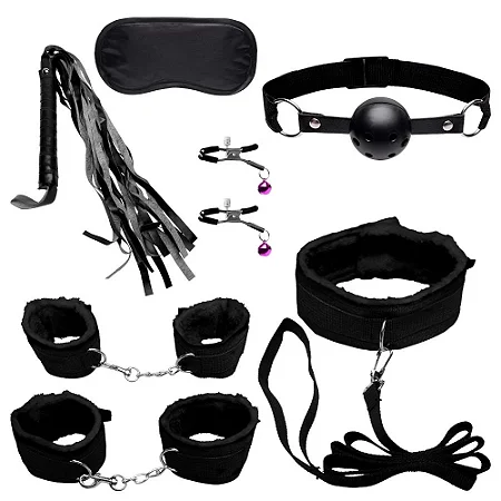 Kit Sado Bondage 7 Itens - cor preta