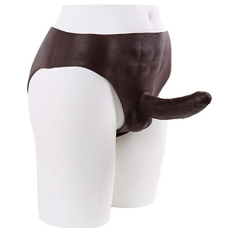 ONE-PIECE PENIS STRAP MALE PENIS SLEEVE - CAPA PENIANA SILICONE COM CINTA INTEGRADA 10 MODOS DE VIBRAÇÃO COM CONTROLE REMOTO - 23,5X4,2CM - COR MARROM