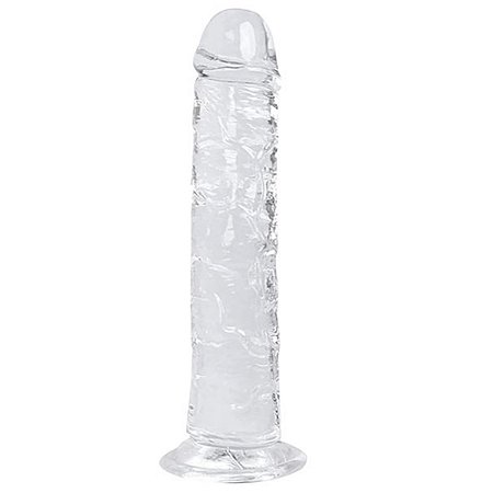 Pênis grande realístico de silicone transparente com saliências em alto relevo e ventosa - 20 x 3,8cm