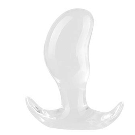 PLUG ANAL MASCULINO TRANSPARENTE MASSAGEADOR DE PRÓSTATA COM DIÂMETRO SINUOSO E ALÇA - 12,5X4,7CM