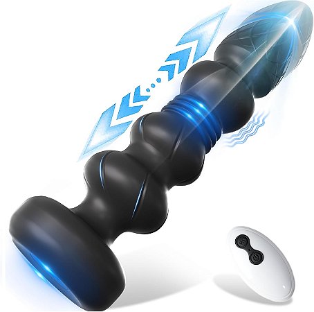 Plug anal escalonado escalonado com movimento de vai e vem e controle remoto - 15x4cm