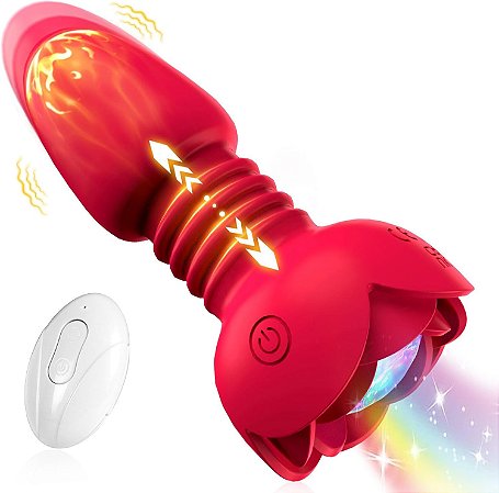 Red Rose Butt Thrusting Anal - Plug anal recarregável vibratório vai e vem com controle remoto