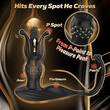 Petal Pleasure Prostate Massage Double Ring - Massageador de próstata recarregável com anel duplo e vibrador com estimulador na ponta