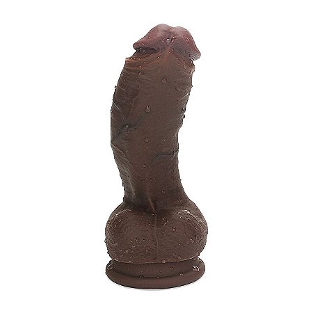Pênis ultra realístico curvado com ventosa - 20,7x5,3cm - cor chocolate