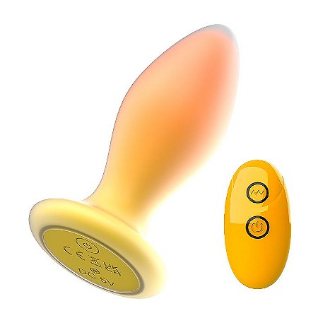 Plug anal dourado recarregável com controle Remoto - 10 x 5,5cm
