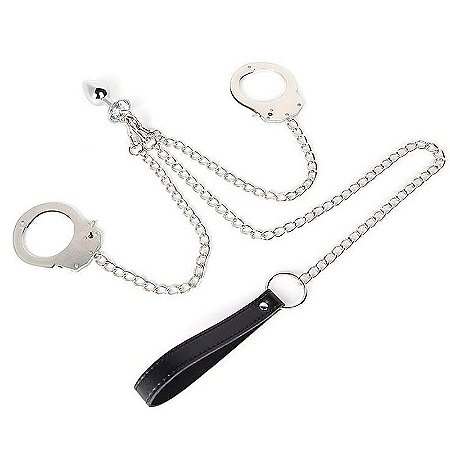 Plug anal de aço com algema e guia