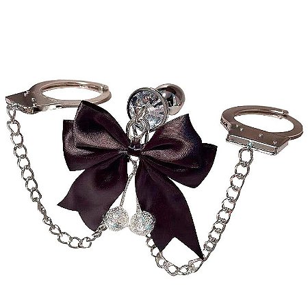 Plug anal de aço inox com algema de metal - 7,0 X 2,8 cm