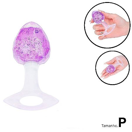 Plug anal translúcido em silicone tamanho P - cor lilás - 8,7 x 3,3 cm