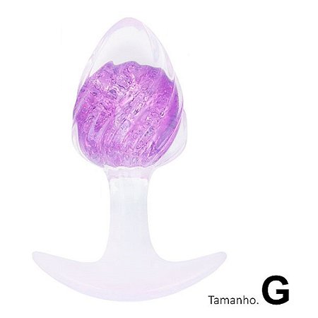 Plug anal translúcido em silicone tamanho G - cor lilás - 10,4 x 4,5 cm
