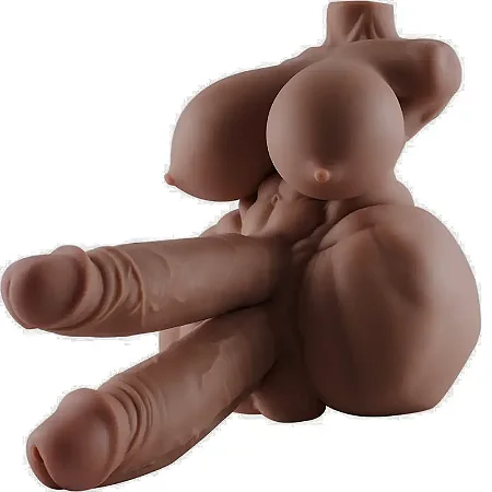 Jay - Masturbador Hermafrodita com duplo pênis com ânus penetrável - cor chocolate