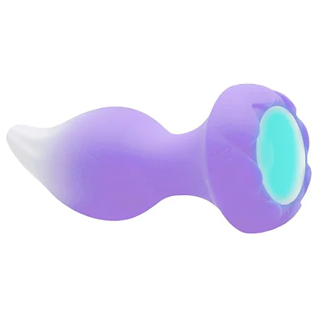 Plug anal recarregável vibratório em silicone com LED rotação 360°e controle remoto - cor lilás