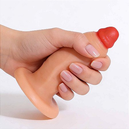 Plug anal formato pênis realista gordinho com ventosa - 14x4,5cm