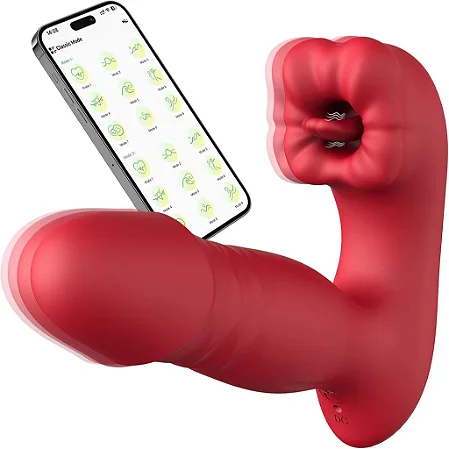 Mouth Licking Thrusting - vibrador vai e vem com boca estimulador clitóris por aplicativo