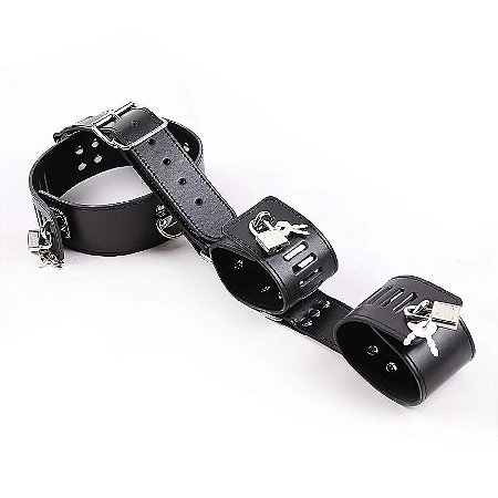 Neck Handcuff Collar with Wrist Cuffs - Kit fetiche coleira com algemas para trás