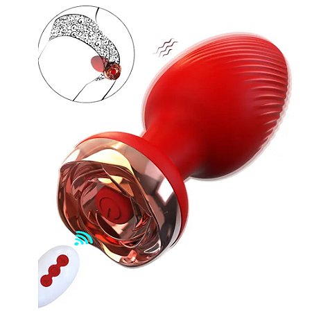 Plug anal vibrador recarregável em formato de flor - cor vermelha