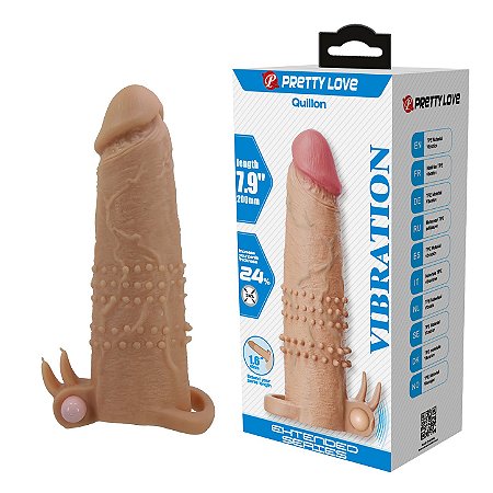Pretty Love Quilon - capa peniana vibratória com anel de escroto - cor bege
