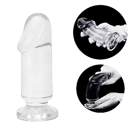 Plug anal transparente em silicone com ventosa  - 16,5 x 5,2cm