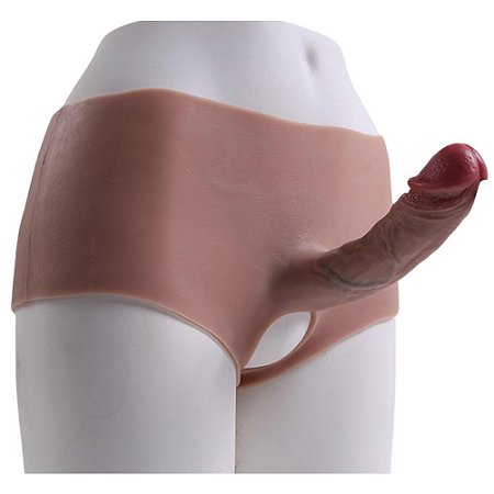 ONE-PIECE PENIS CP036 - Cinta em silicone com pênis realístico macio integrado - COR BEGE - 18 x 3,5cm