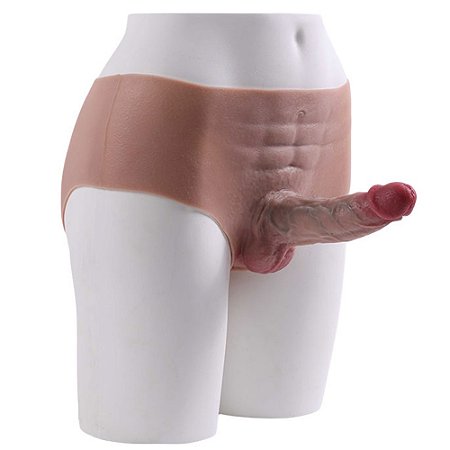 ONE-PIECE PENIS CP035 - Cinta em silicone com pênis realístico macio integrado - COR BEGE - 16 x 4,8cm