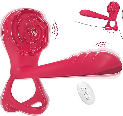 penis sleeve flower of love - anel peniano com alça para escroto vibratório recarregável em formato de flor e controle remoto