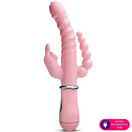 Trio Pleasure - vibrador feminino recarregável tripla estimulação ponto G, clitóris e anal