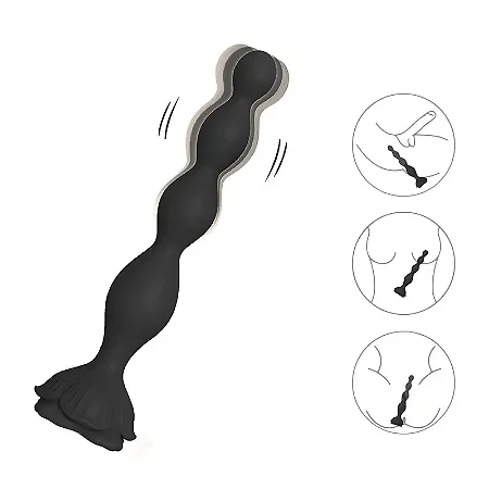 Plug anal vibratório recarregável em silicone com esferas progressivas