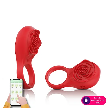Anel peniano vibratório em formato de flor recarregável com controle via app de celular