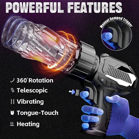 Love Drill Gun Shape - Masturbador Automático Masculino 5 em 1 Rotativo com Vai e Vem