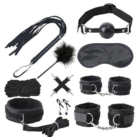 Kit bondage sado bdsm com 8 itens - cor preta