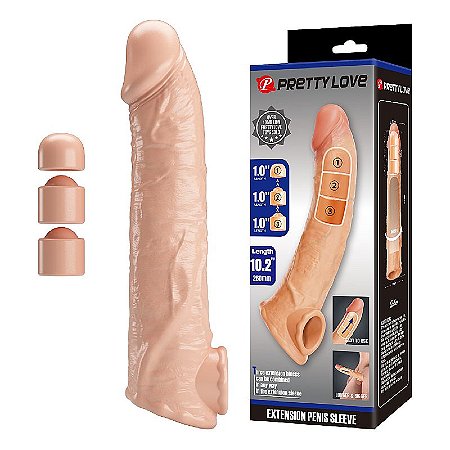 Pretty Love Extension Penis Slave - capa peniana com 3 acessórios extensores - cor bege
