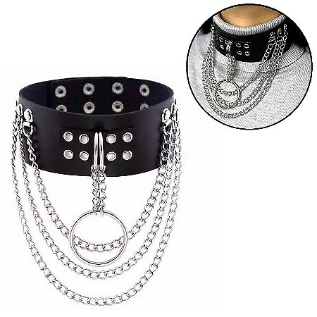 Choker Rebite - Coleira com Correntes