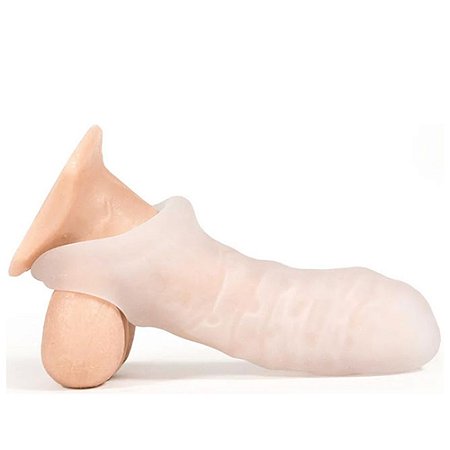 BEING FETISH PENIS ENHANCER - Capa Peniana P com Anel para o Escroto e Texturas Internas em Nódulos - cor transparente