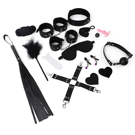 Kit BDSM bondage completo com 16 acessórios