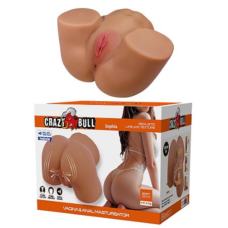 Crazy Bull Geriann - Masturbador formato bumbum com vagina e ânus penetráveis com 10 Modos de Vibração e 5 modos de Sucção - 5,5kg