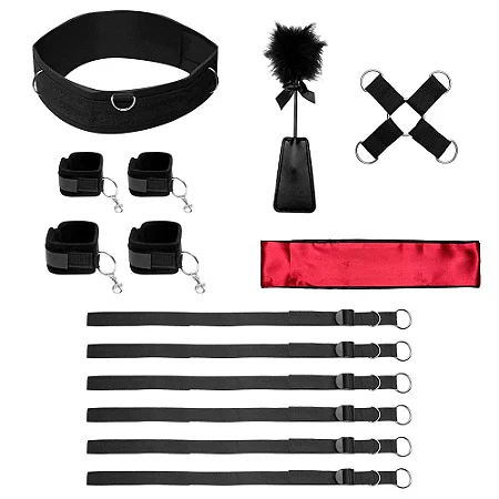 Kit de Bondage para cama - Sling,Algemas,Algemas Cruzadas,Venda,Cócegas,Penas
