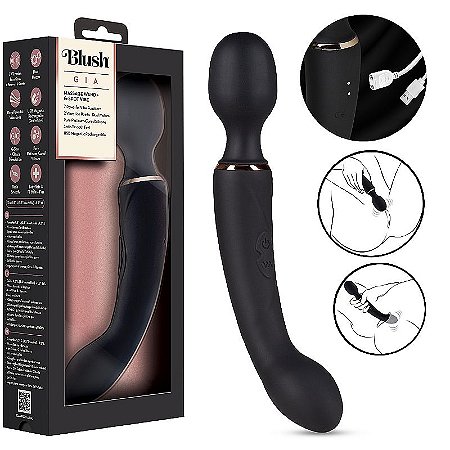 Blush 9.5" Gia 2-in-1 Wand Massager & G Spot Vibrator for Women - 2 em 1 massageador eletrico varinha mágica e vibrador de ponto G recarregável