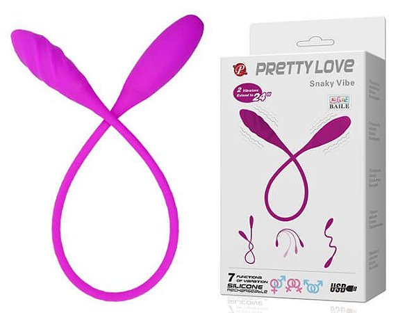 PRETTY LOVE SNAKY VIBE - VIBRADOR RECARREGÁVEL DUAS PONTAS COM 7 MODOS DE VIBRAÇÃO, A PROVA D'ÁGUA - 60 X 3 CM