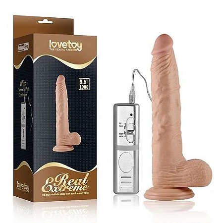 LOVETOY REAL EXTREME - PRÓTESE REALÍSTICA COM GLANDE DEFINIDA, VEIAS SALIENTES, ESCROTO, VENTOSA E 3 VELOCIDADES - 24 X 3,8 CM