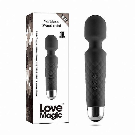 LOVE MAGIC - MASSAGEADOR ERÓTICO RECARREGÁVEL EM SOFT TOUCH COM 18 NÍVEIS DE VIBRAÇÃO - 20 X 4 CM | COR: PRETO