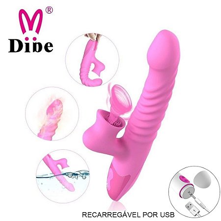 Dibe Christal - vibrador ponto g com movimento vai e vem, estimulador de sucção clitoriano, recarregável e com função auto aquecimento