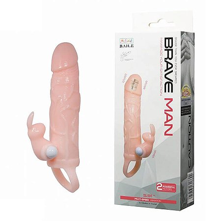 BRAVE MAN - CAPA PENIANA COM ESTIMULADOR DE CLÍTORIS EM FORMA DE COELHO, VIBRO E ANEL PARA ESCROTO - 17 X 4,2 CM