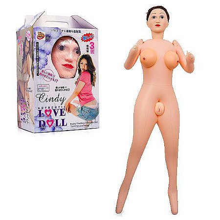 CINDY LOVE DOLL - BONECA INFLÁVEL COM ROSTO REALÍSTICO EM SAFE SKIN COM SEIOS FARTOS E 2 SUCULENTOS ORIFÍCIOS