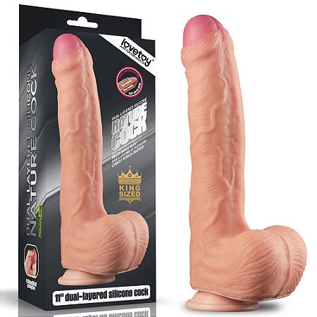 Lovetoy Nature Cock king sized - PRÓTESE REALÍSTICA BELISCÁVEL COM GLANDE DEFINIDA, VEIAS SUAVES, ESCROTO E VENTOSA - 28,5x5,3cm