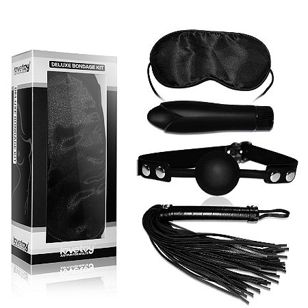 LOVETOY DELUXE BONDAGE KIT - BONDAGE KIT DE LUXO COM 3 PEÇAS - VENDA, MORDAÇA E CHICOTE