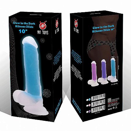 NV TOYS GLOW IN THE DARK SILICONE DILDO - PÊNIS FLORESCENTE AZUL COM VENTOSA - 25.4 X 4.6 CM